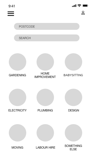 Mobile interface wireframe from a service concept